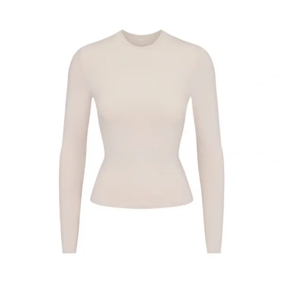 Skims Cotton Jersey Long Sleeve Top Stone Rare Discontinued Color Size S NWT - Picture 7 of 9